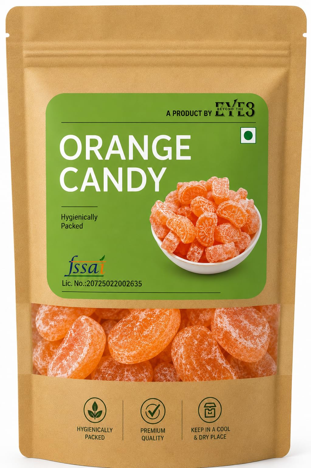EYE3 Sweet & Tangy Orange Candy Bites | Citrus Flavor Hard Treat | Sugar-Coated Fruity Candy Pieces | Refreshing Chewy Orange Snack for All Ages (1 KG)-image-11