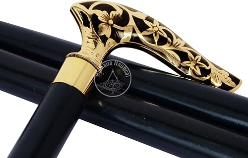 Miniatura 9 de Humaira Nautical Bastón victoriano de latón con mango de latón con bastón de madera negro (3 dobleces de madera), 36 pulgadas