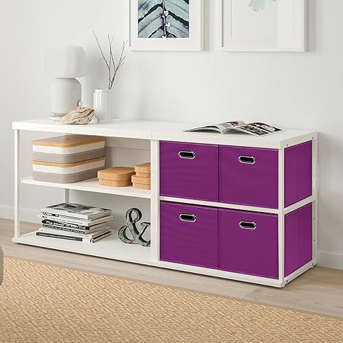 Miniatura 5 de Cubos de almacenamiento plegables negros, caja de almacenamiento de tela, cestas organizadoras con asas dobles para organizador del hogar (morado)