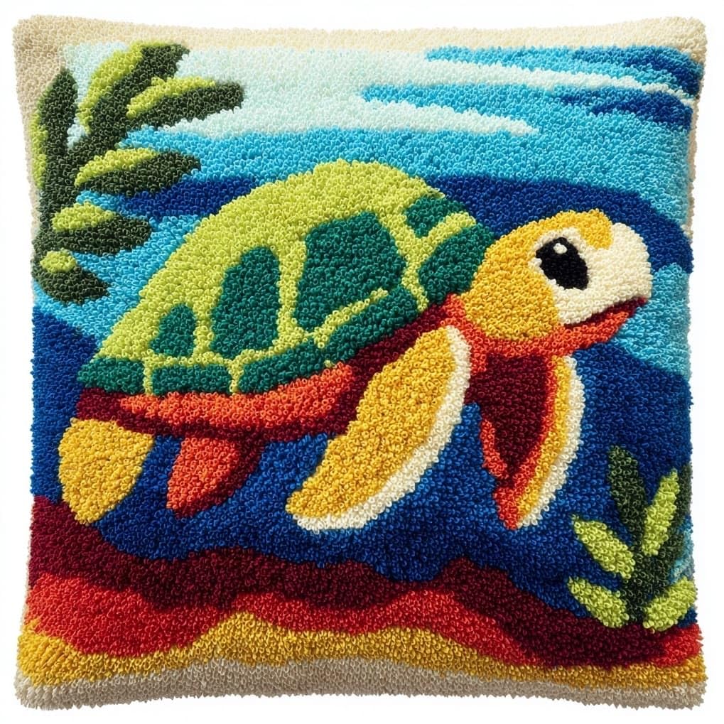 AxiangziK Pre-Printed Latch Hook Pillow Kit,Cartoon Turtle