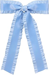 Antique Blue 5.5in Satin Ruffle Tassel Hair Bows,Big Bowknot Alligator Clips with Long Tail, Handmade Bridal Wedding Hair Accessories for Women Girls