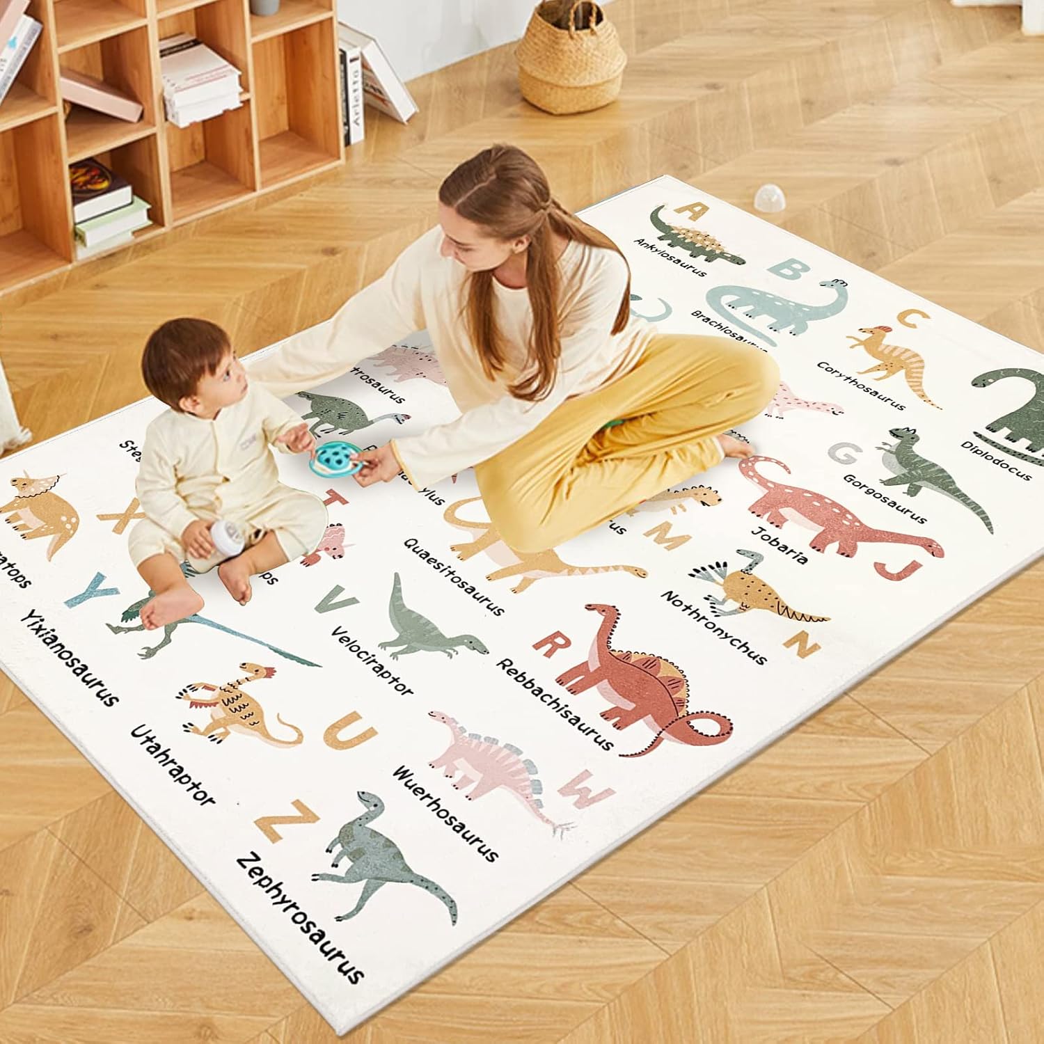 Abeigoi Dinosaur Rug 3x5Ft ABC Animal Kids Play Rug Letter