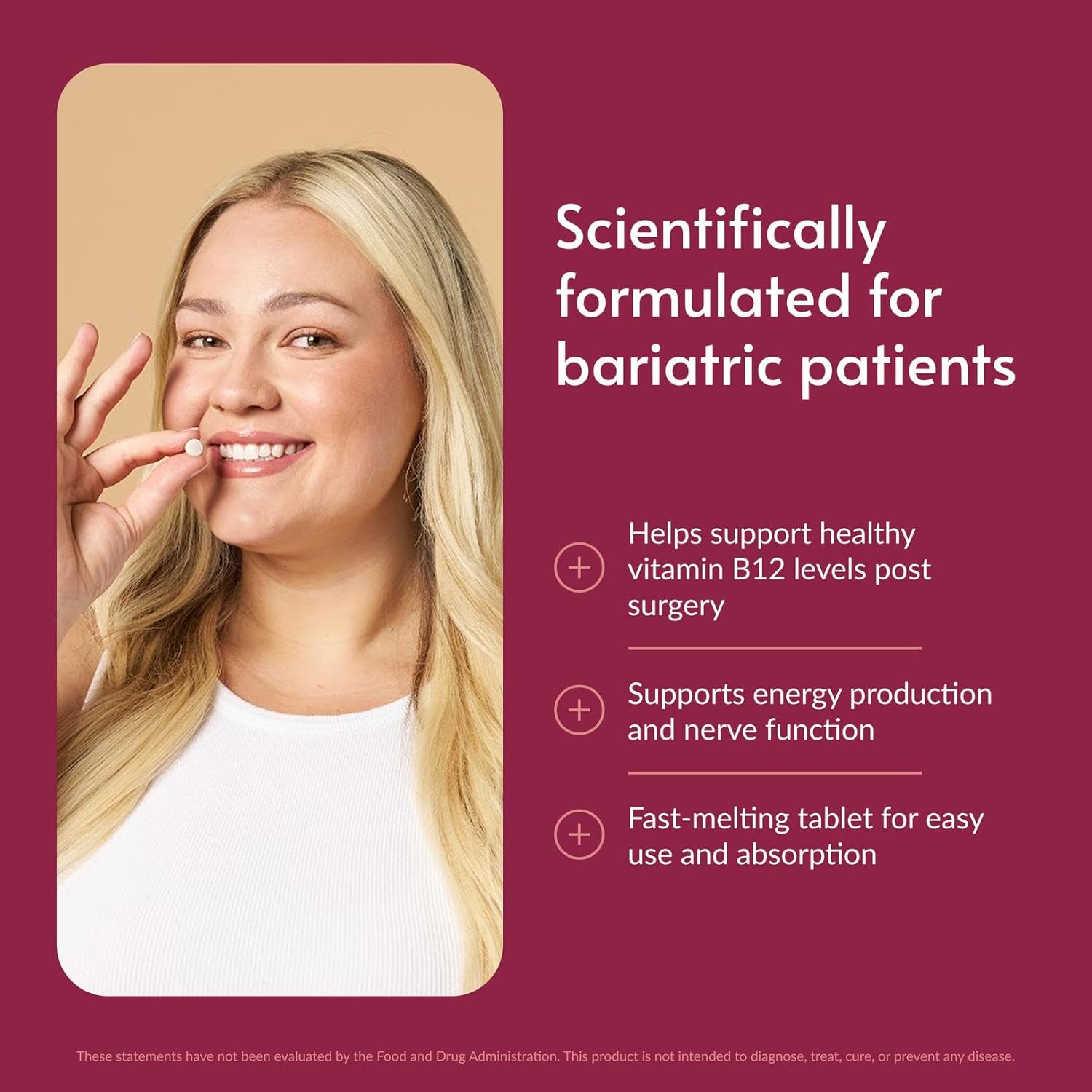Bariatric Advantage B-12 Speedy Melts, Vitamin B12 1000 mcg Supplement, Fast Melting with 200 mcg of Folic Acid for Nutritional Support - Black Cherry, 90 Count