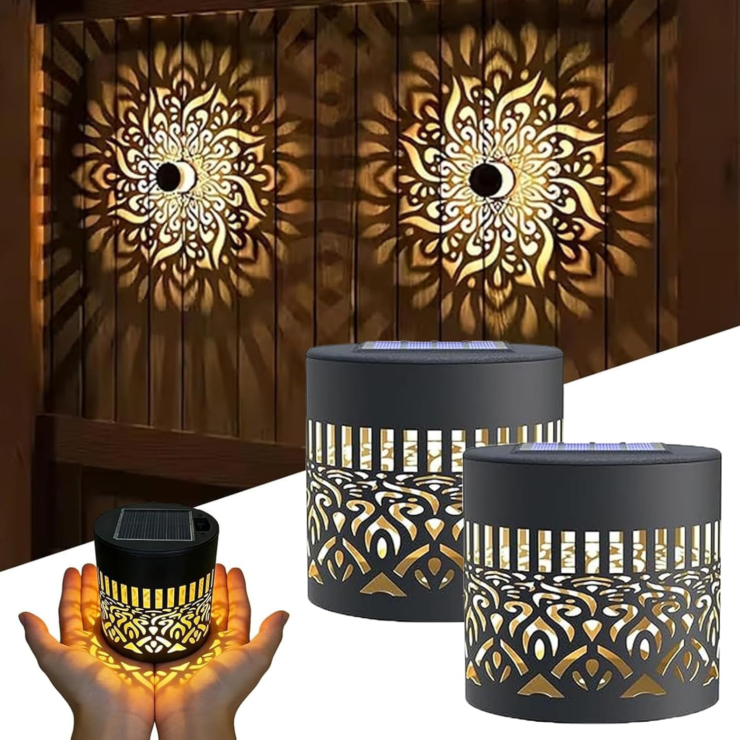 Decorative Solar Mandala Lights,2026 New Solar Mandala Lights Outdoor,Mandala Theme Waterproof Fence Light for Garden Post Patio Backyard Yard Decor(2Pack)