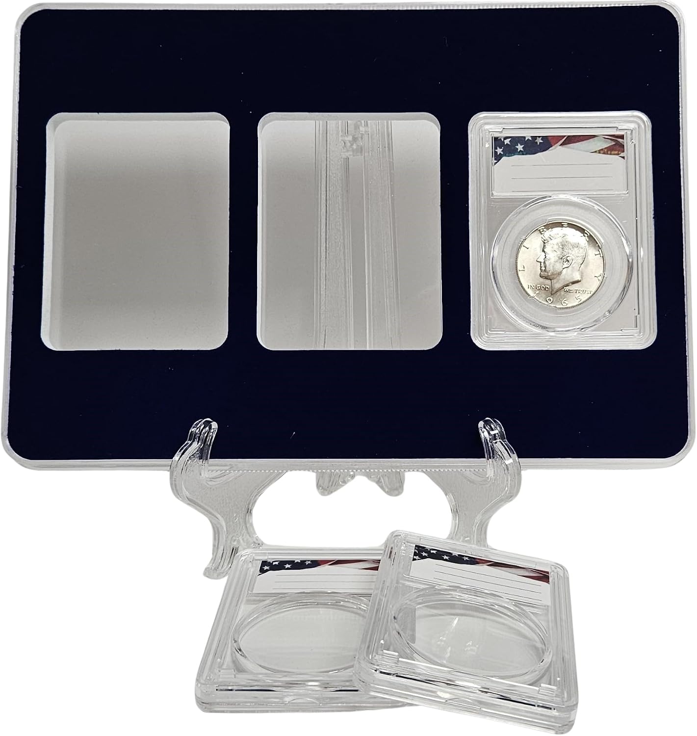 Generic Premium Acrylic Coin Display Storage Case for US Half Dollar Franklin Kennedy Walking Liberty Barber or 30mm Coins - Includes 3 Certified Slab Holders with 30mm Translucent Inserts, Clear