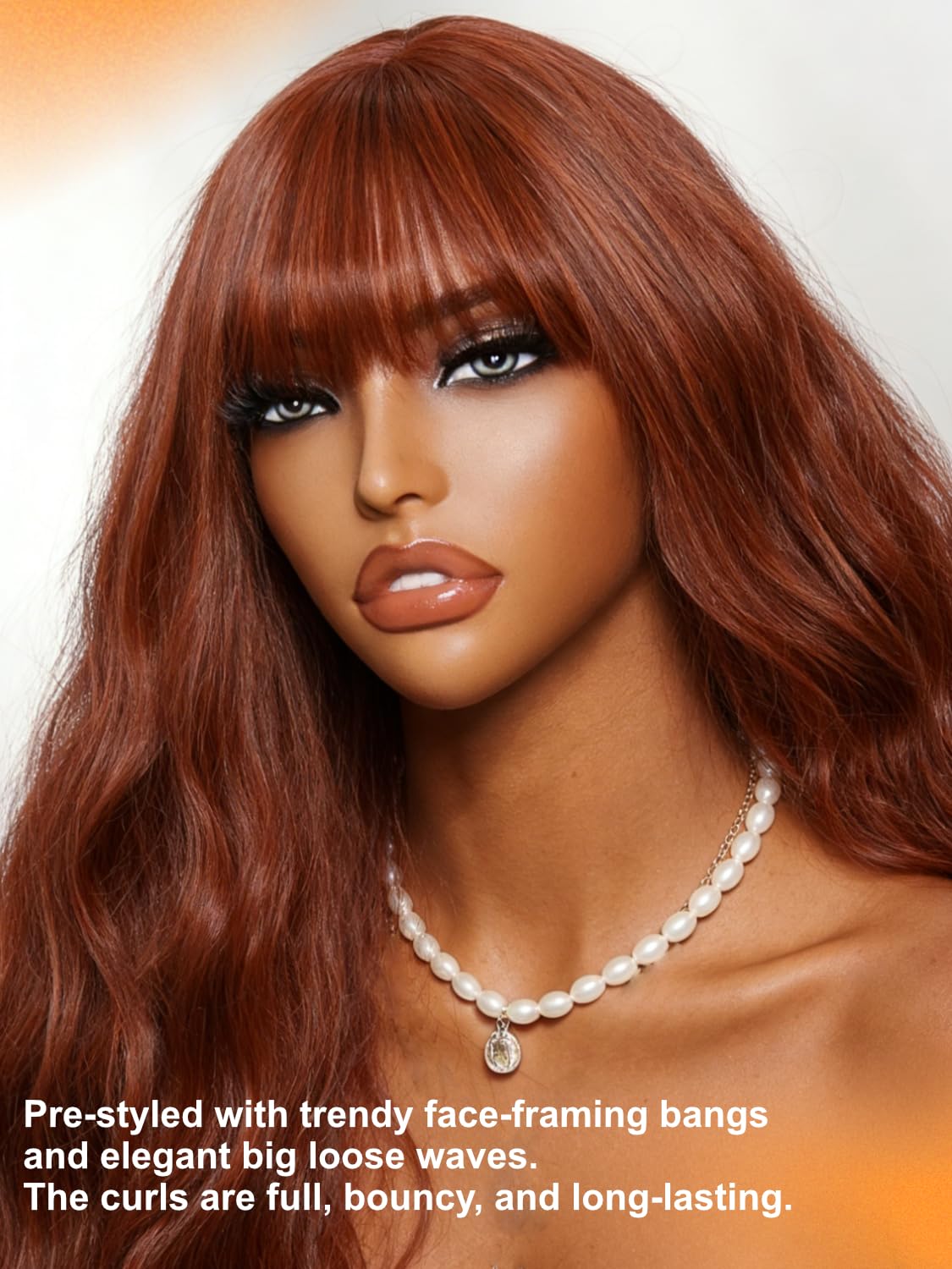 YIROO Reddish Brown Wig with Bangs Ombre Burgundy Red Color Wig Wet and Wavy 180% Density Long Loose Body Wave Synthetic Heat Resistant Fiber Hair Gray Wigs for Women Halloween Use 22Inch