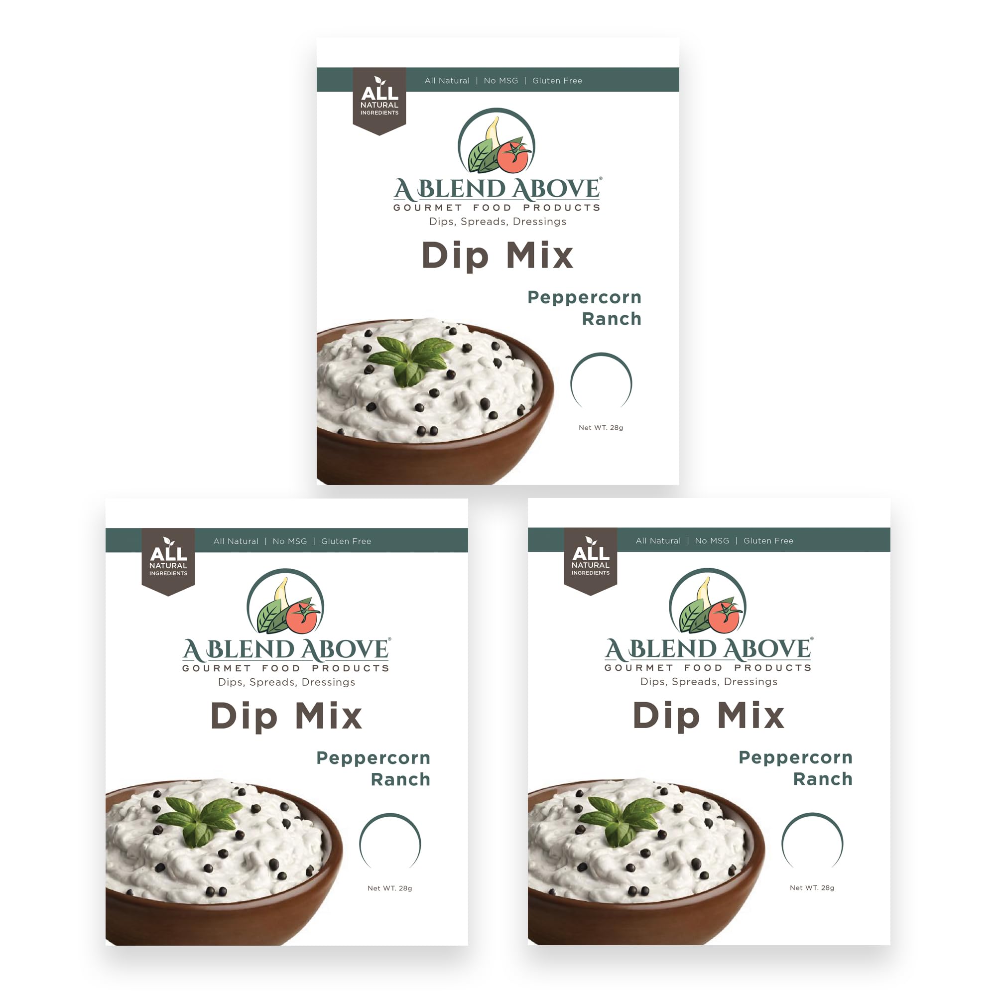 A Blend Above Peppercorn Ranch Dip Mix, 1oz, (3 Pack), Gluten-Free, No MSG, All Natural, No Preservatives, Vegetable Dip, Keto Friendly, Low Carb, Easy to Make