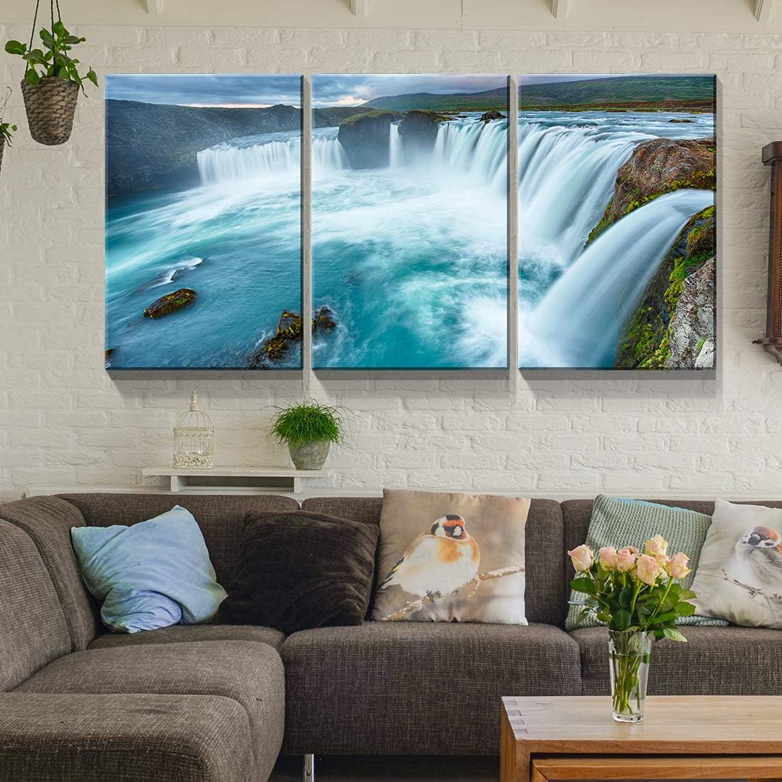 Denozer - 3 Panel Landscape Canvas Wall Art for Home Decor Blue Waterfall Painting The Picture Print On Canvas Seascape Wall Decor for Living Room,Ready to Hang - 18"x24"x3 Panels 18x24 inches x 3 pcs Artwork-43
