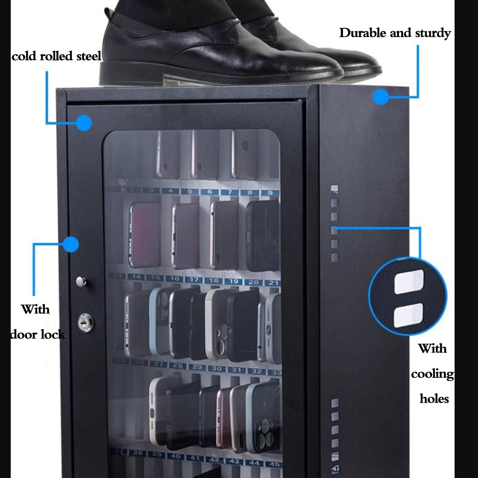 Armario de almacenamiento móvil resistente para 12-60 dispositivos, nizer de aula y oficina, perfecto para escuelas, solución eficaz de almacenamiento de dispositivos.