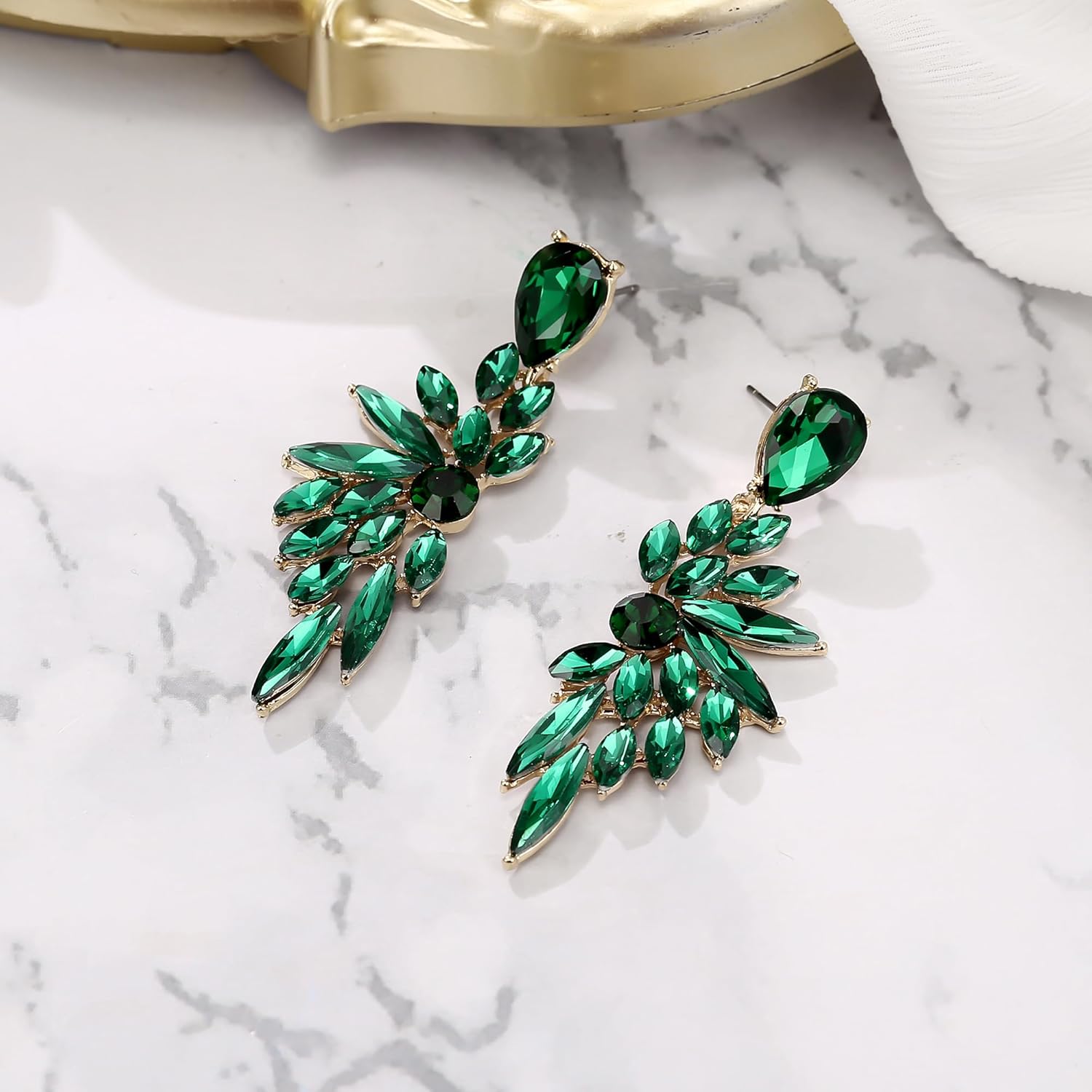 BriLove Women's Wedding Bridal Crystal Teardrop Multi Marquise Cluster Bling Dangle Earrings - Image 6