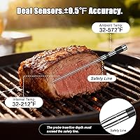 Vista 2 de Termómetro inalámbrico para carne con alertas inteligentes y alcance Bluetooth de 800 pies, 2 sondas, termómetro de parrilla con base independiente