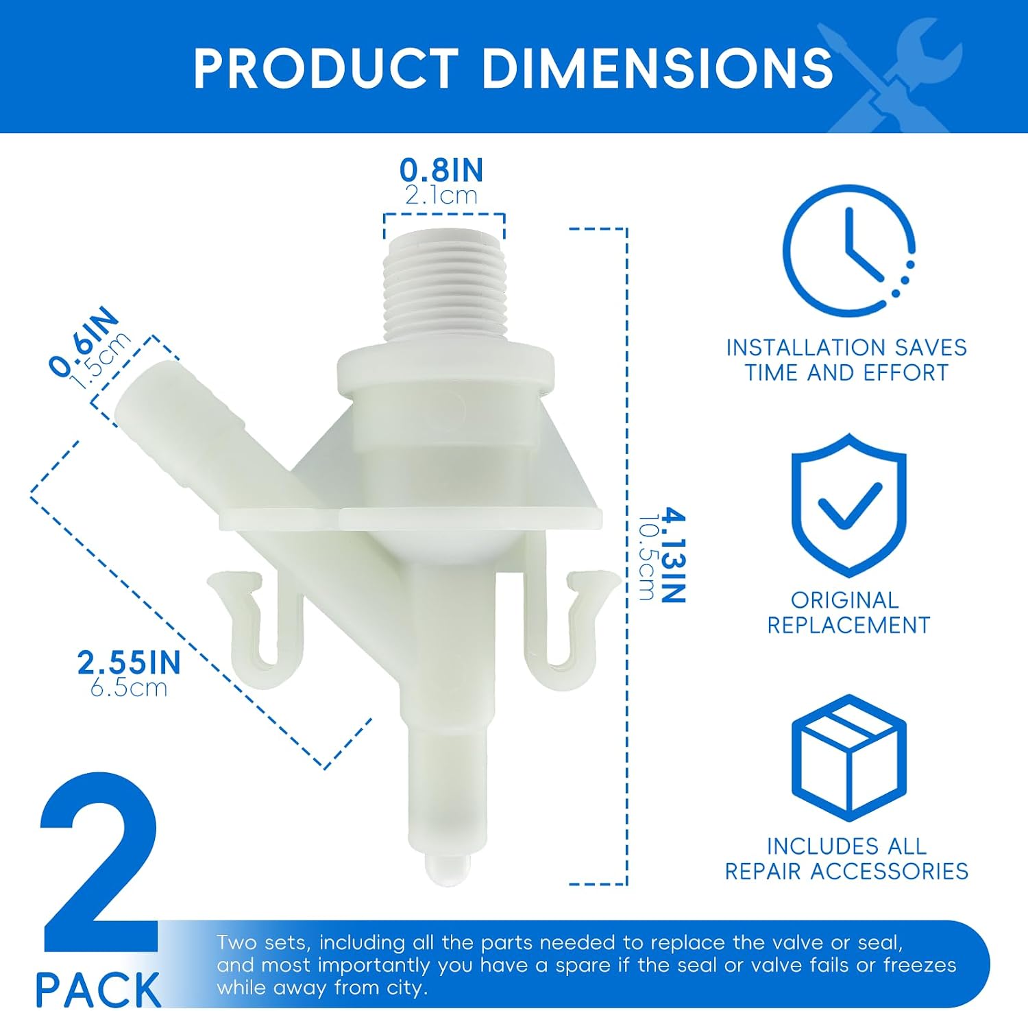 2 Sets Upgraded RV Water Valve Kit Replaces 385311641, RV Toilet Valve for Dometic Sealand 300, 301, 310, 320 Toilets, Used for Camper Trailer Toilets, Leak Proof, Safe and Reliable