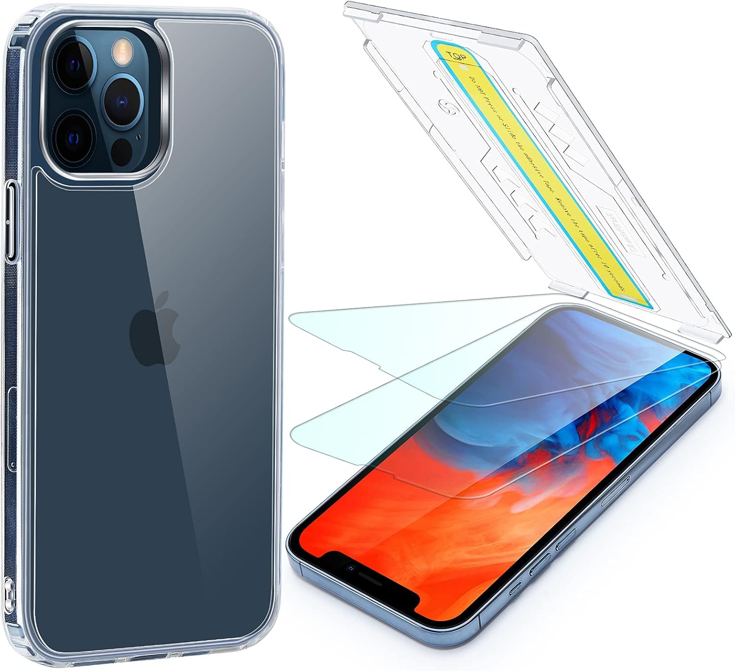 FOVAL for iPhone 13 Pro Max Screen Protector (2 Pack) and Clear Case (1Pack), [Bubble Free] Tempered Glass Super Easy Install with Shockproof Phone Cover Compatible with Magsafe Charging