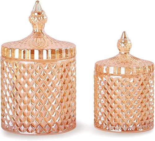 Miniatura 5 de R FLORY Juego de 2 frascos de vidrio de 10 + 24 onzas para baño, organizador de almacenamiento, bonito recipiente de tocador con tapa, hisopos de