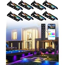 Teekuv 8 Pack 7 Inch RGB LED Hardscape Lighting, 5W Smart Retaining Wall Lights 16 Million Colors with Remote Control, IP65 Waterproof Landscape Paver Lights, 12V AC/DC Low Voltage Outdoor Lighting