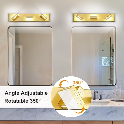 Miniatura 5 de Lámparas LED modernas para tocador (3 lámparas, 24 pulgadas), accesorios de iluminación para pared de baño acrílico dorado sobre espejo