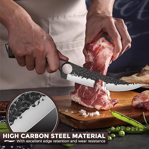 Miniatura 2 de Purple Dragon 7 Inch Boning Knife Hand Forged Fillet Knife Full Tang Chef Knife Meat Vegetable Cleaver High Carbon Steel Kitchen Knife For Fish Meat