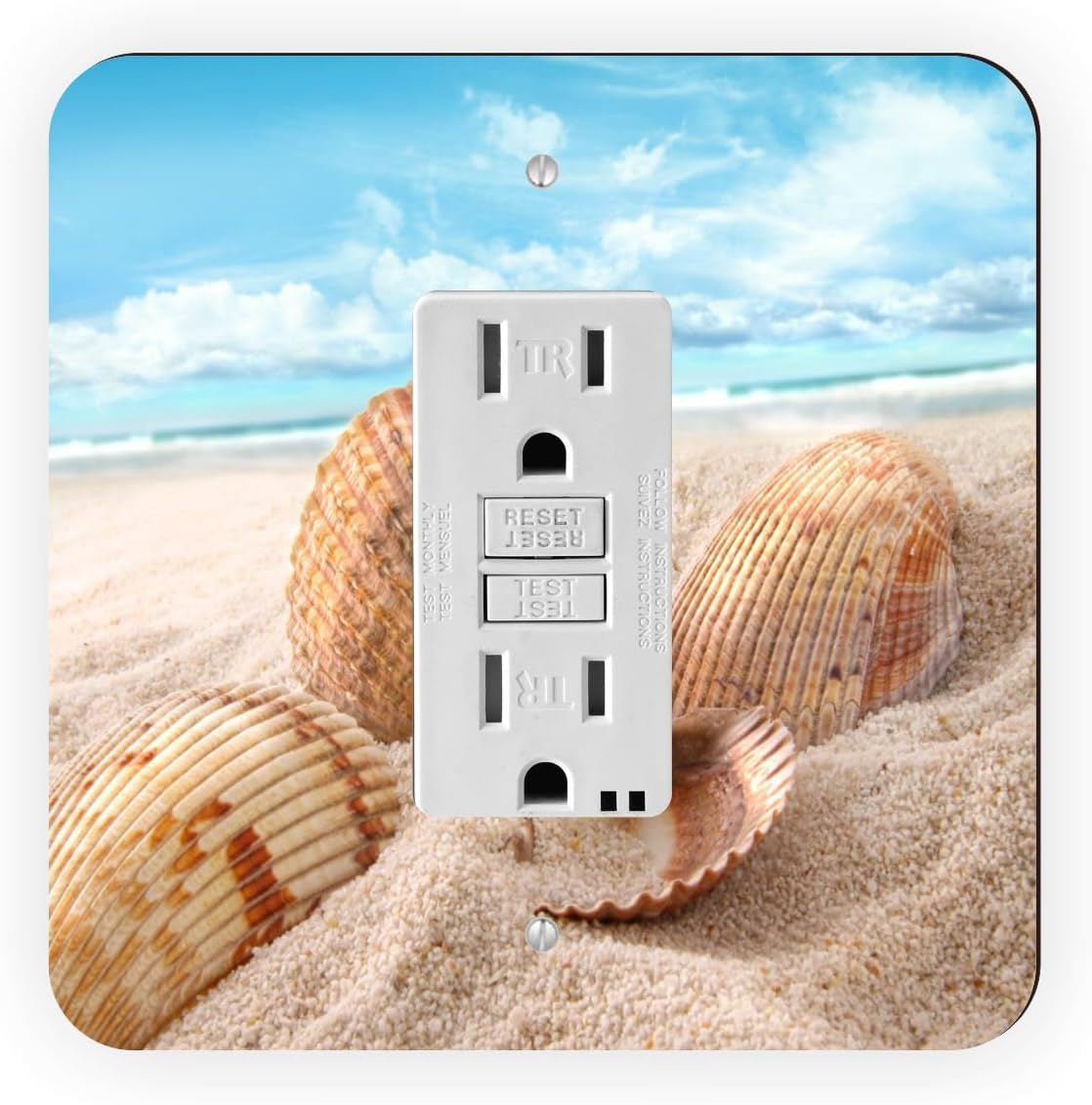 Sea Shells on Beach with Blue Sky - Light Switch Plate Cover - Double GFI Double Rocker - Two Gang Switch Plate Cover