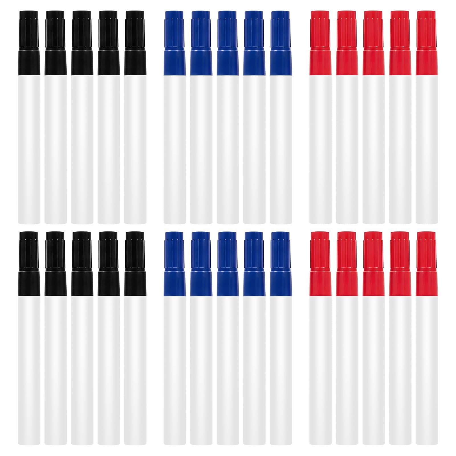 Generisch Juego de 30 rotuladores para pizarra blanca, 10 negros, 10 azules, 10 rojos, secado rápido, poco olor, se pueden limpiar para pizarras blancas, vidrio, plástico, metal, 15 cm de largo