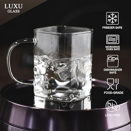 Miniatura 2 de LUXU Vasos para beber de 8 onzas con asa, juego de 4 vasos cuadrados delgados, elegantes vasos de bar para agua, jugo, cerveza, bebidas, cócteles y