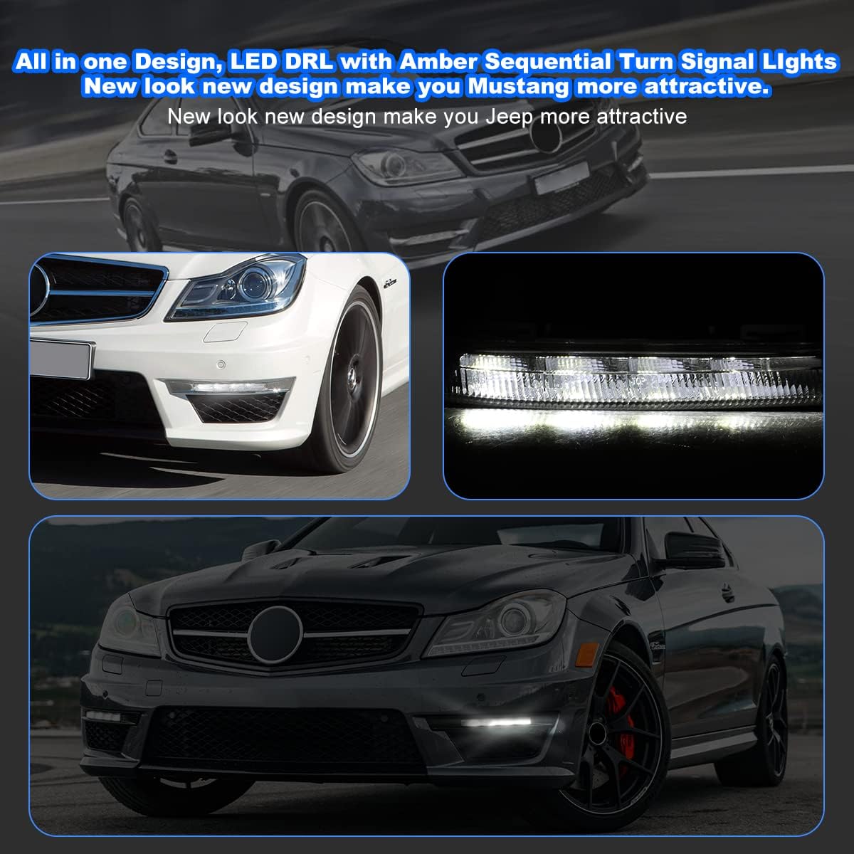 ROXX Led Fog Lights and Daytime Running Lights Assembly for 2012-2014 Mercedes Benz C200/C300/C63 AMG, Fog Lights for 2012-2015 Mercedes Benz C250/C350 (DRL Model only) [ Driver + Passenger Sides]