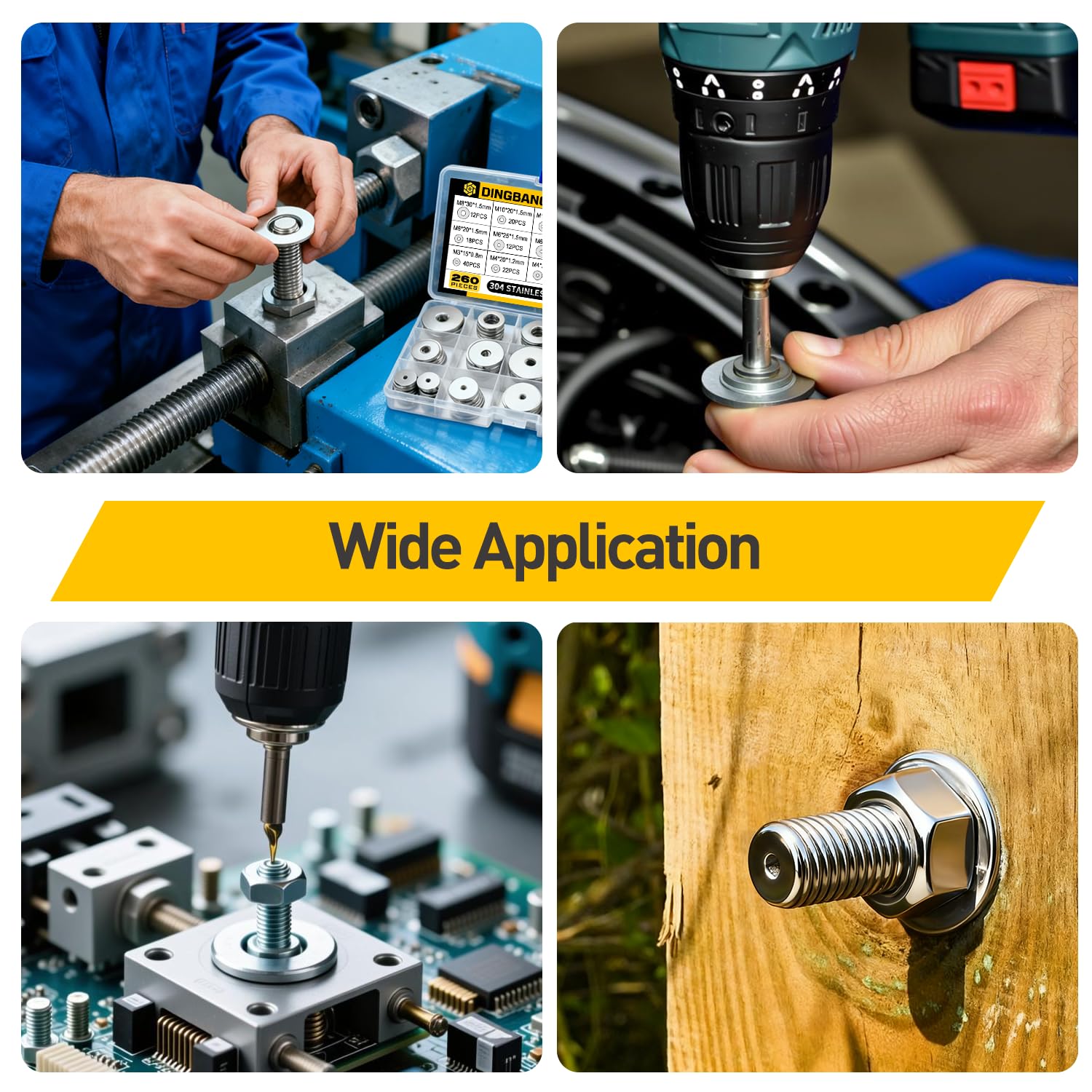 Fender Washer Assortment Kit,15 Metric Sizes 260Pcs 304 Stainless Steel Washers for Screws & Bolts, M3 M4 M5 M6 M8 M10 M12 Assorted Flat Washers Kit