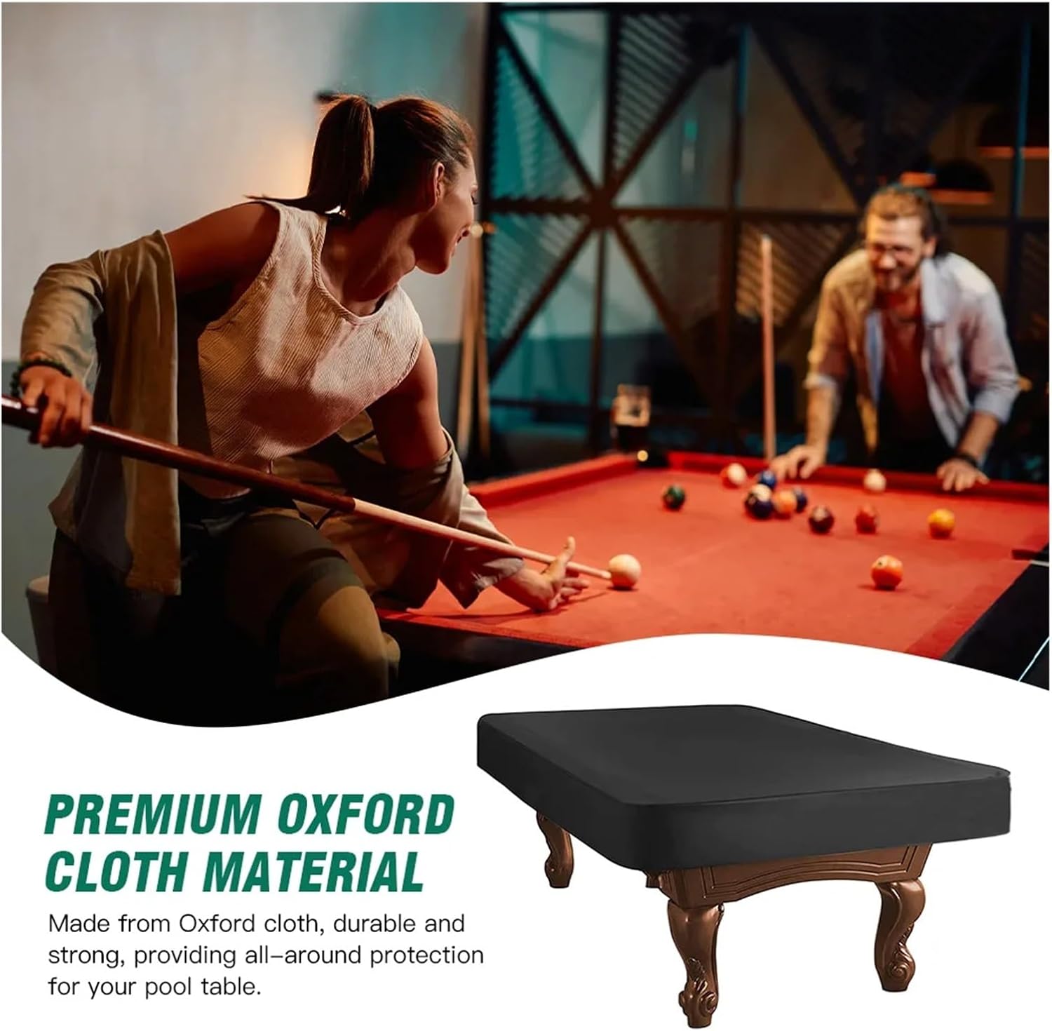 Pool Table Cover 8 Feet Pool Table Cover Oxford Cloth With PVC Coating Waterproof And Silver Coated For Outdoor Ping Pong Drawstring(Large)