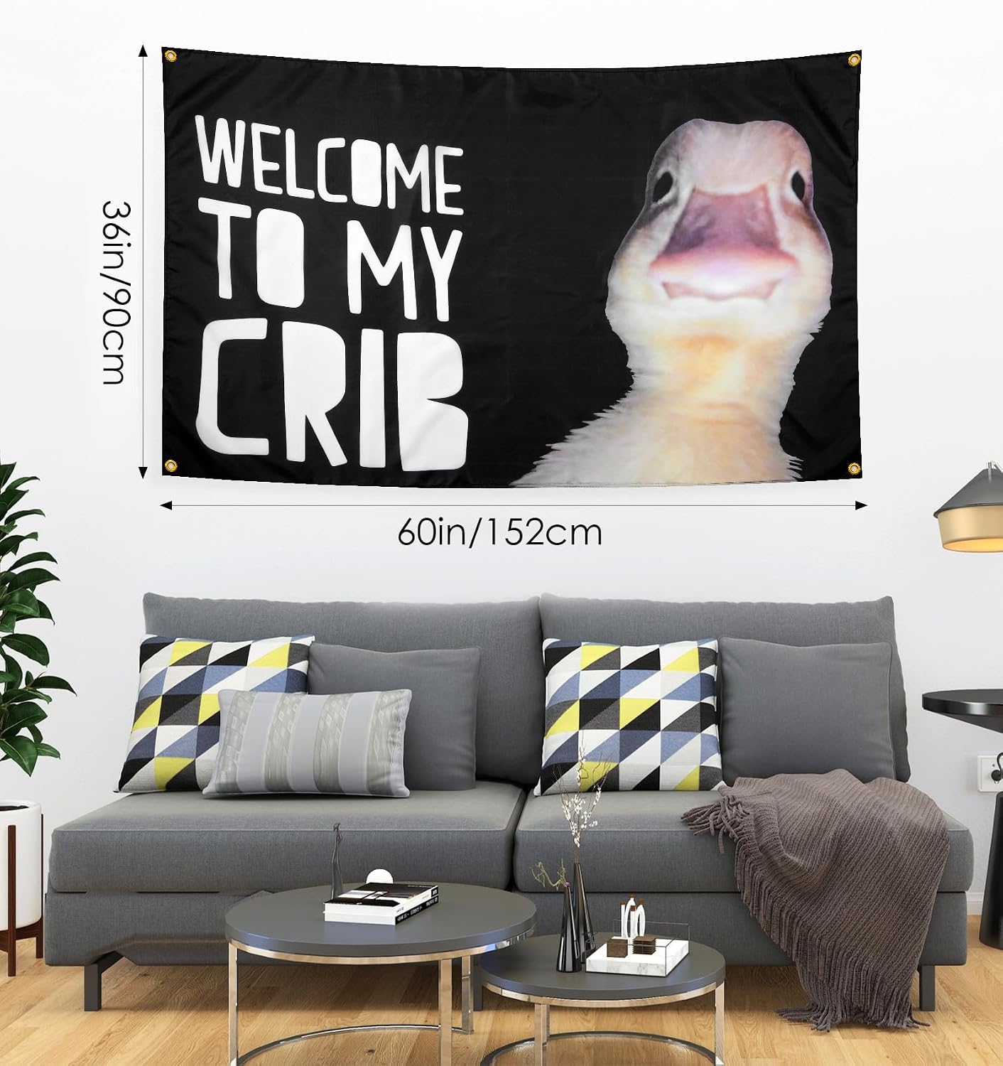 Thrymme Welcome to My Crib Duck Flag, 3x5 Ft Funny Welcome to My Crib Duck Tapestry, Banner for Room Cool Bedroom Decor, Wall Flags for Guys, Perfect for College Dorm & Man Cave, Unique Meme Banners