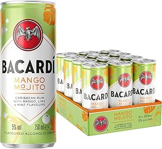 BACARDÍ Mango Mojito, Ready-To-Drink and Pre-Mixed Cocktail Can, Made with BACARDÍ Carta Blanca Rum and Mixed with Mango, Mint and Lime, 5% ABV, 25cl / 250ml