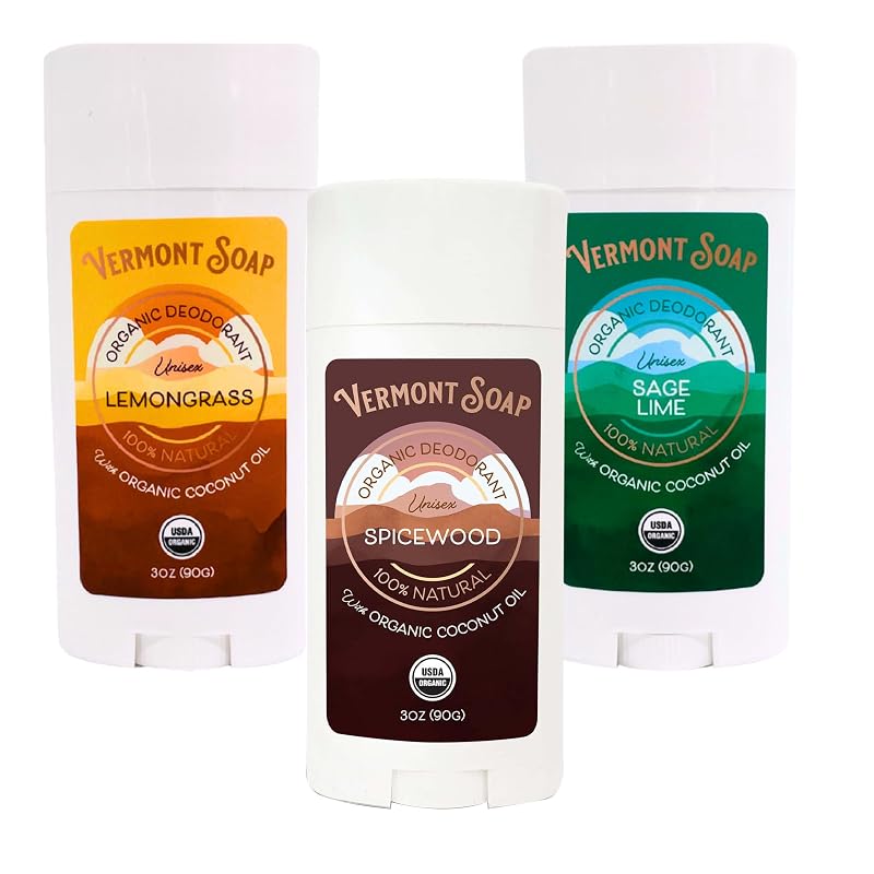 VERMONT SOAP Deodorant, Variety Pack Organic Antiperspirant, 3 Pack, 3 oz