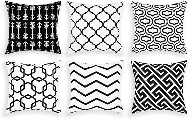 Alishomtll Cushion Covers set of 6, Pillow Cover Cushion Case, Soft Throw Pillowcase Geometric Sofa Home Decoration Pillow, Polyester 18 x 18 inch Black