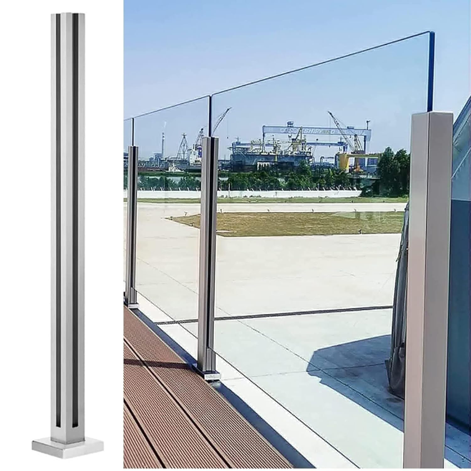 304 Stainless Steel Glass Railing Post, Easy Install Deck Clamp, Balcony Garden Fencing, Square Post for Patio, Stairs & Pool, End/Middle/Corner 10mm-12mm