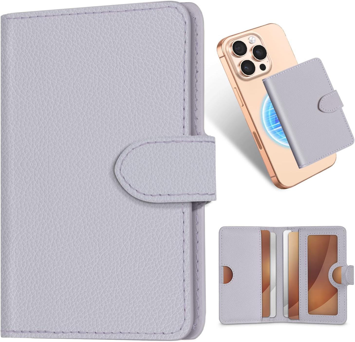 Shorogyt for Magnetic Phone Wallet Compatible with Magsafe Card Holder - Luxury Slim Leather Mag Wallets for Women Fit 4 Cards, for iPhone 17/16/15/14/13/12 Series for Apple RFID Magnet, Purple