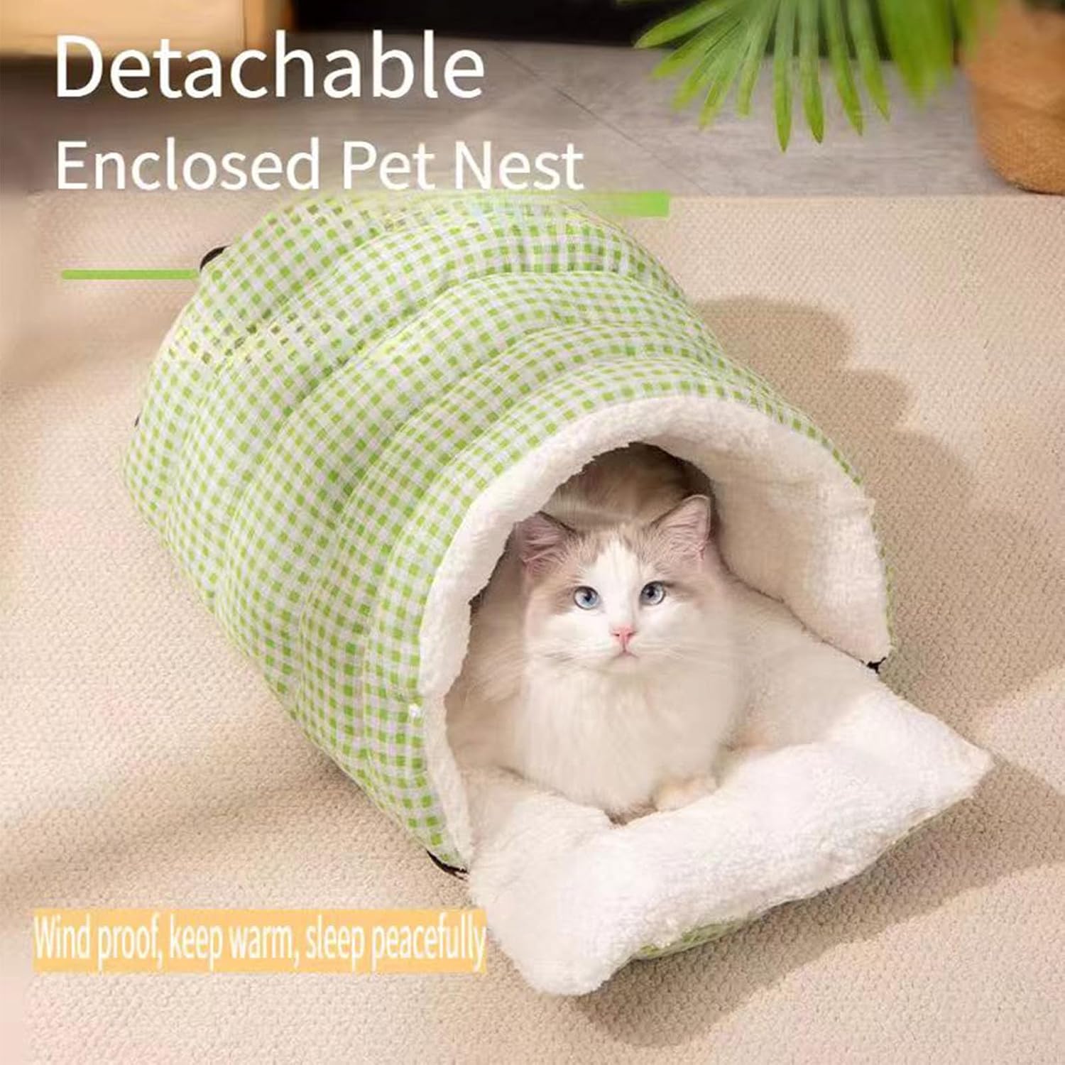 Cozy Monster Cat Bed Small Dog Cave & Indoor Cats Cave Removable and Washable Winter Closed-Off Cat Beds Tent with Cushion Hooded Dog Bed Pet House for Kittens & Dogs All-Season Use (S-Purple)