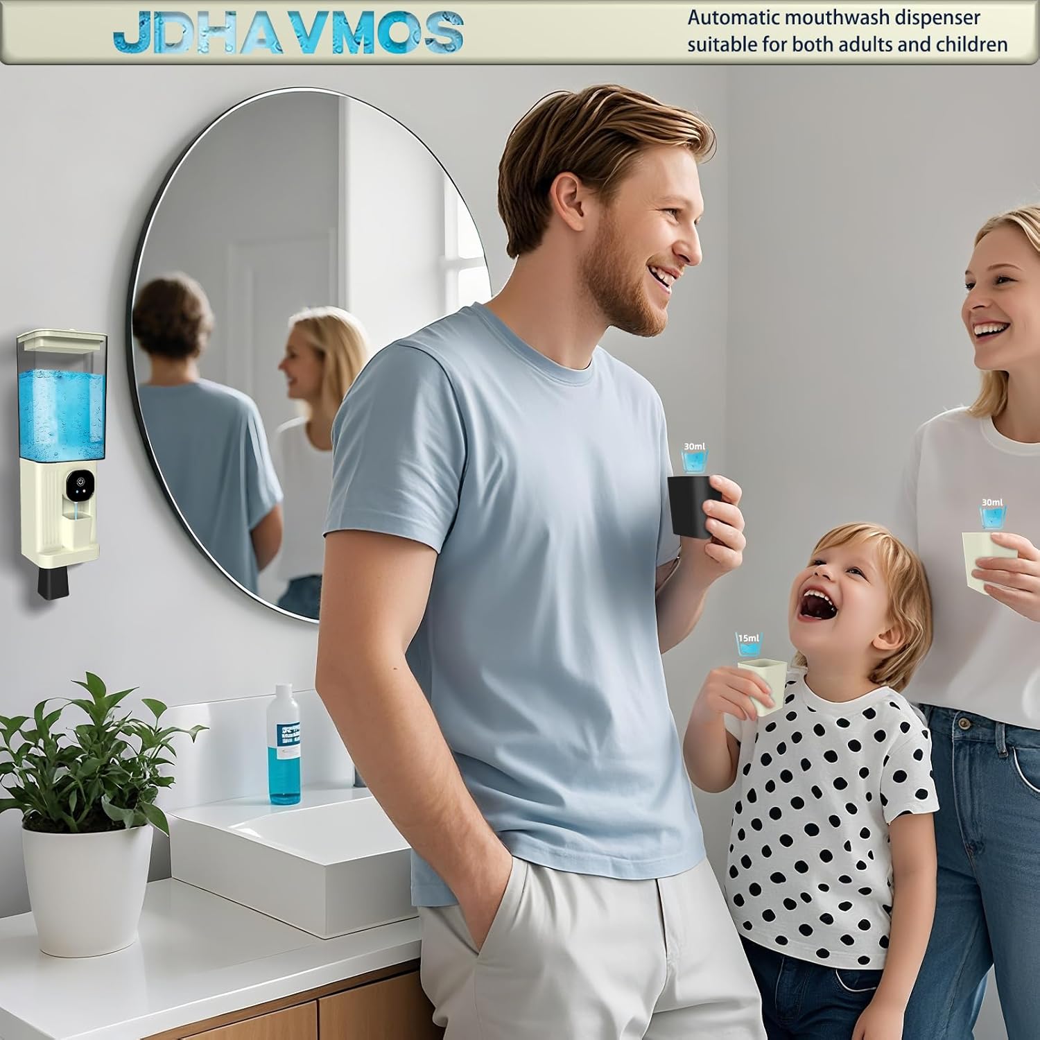 Automatic Mouthwash Dispenser for Bathroom with Magnetic Cups, 23.67fl oz Mouthwash Dispenser - 2Dispensing Levels, Touchless Electric Mouth Wash Dispensers for Kids Adults, Bathroom Accessories - Image 6