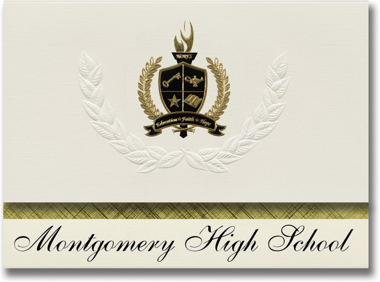 Signature Announcements Montgomery High School (Montgomery, LA) Graduation Announcements, Presidential style, Basic package of 25 with Gold & Black Metallic Foil seal