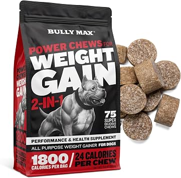 Bully Max Dog Weight Gainer Soft Chews for Puppies and Adults - High Calorie Dog Food Performance Supplements for Healthy Weight Gain, Immunity & Digestive Health - 75 Chews for All Breeds & Ages