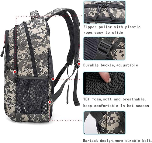 Miniatura 6 de Mochila de camuflaje para niños, de 10.5 galones (40 litros), para la escuela, equipo para transportar carga, ligero y modular, con puerto de carga