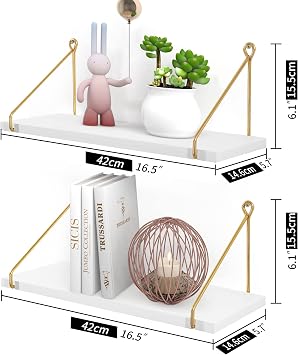 Afuly Folating Shelves Rose Gold Small Shelf Wall Mounted Metal Heart Design, White and Gold Floating Shelves Home Decor for Bathroom Kitchen Livingroom