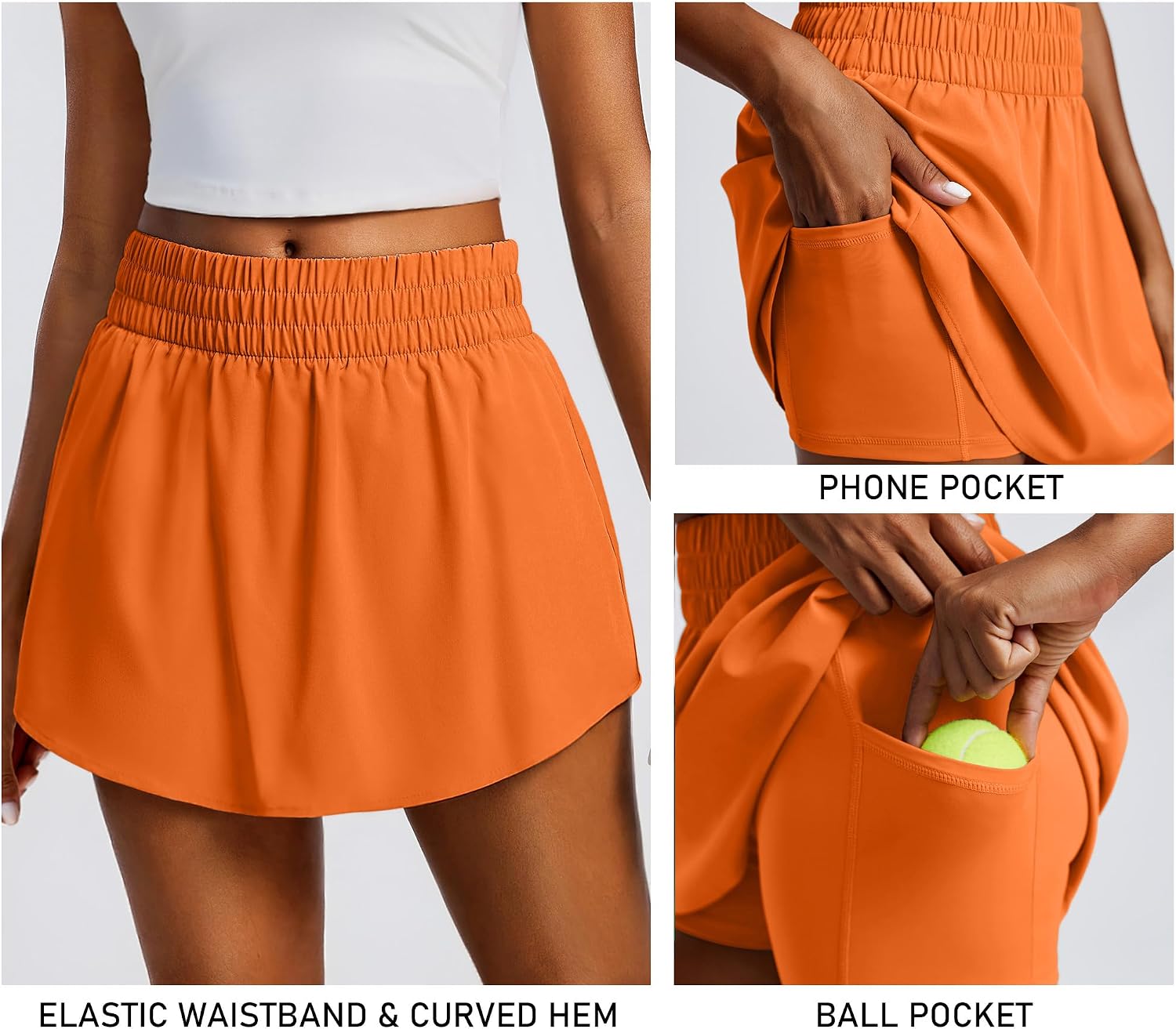 PINSPARK 15" Womens Tennis Skirt High Elastic Waist Golf Skort with Pockets