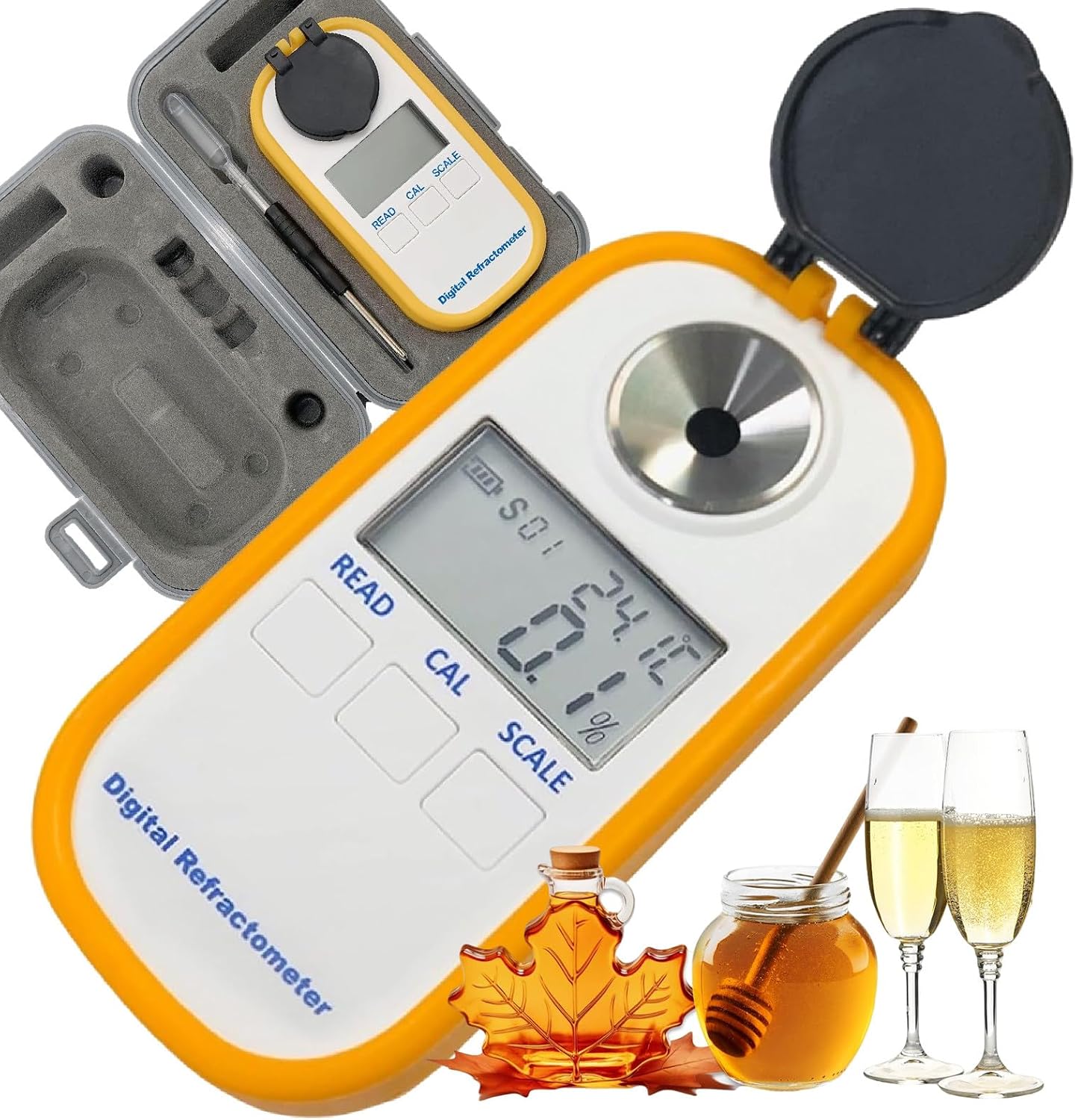 Digital Hand Held Pocket Refractometer Digital Brix Meter, Handheld Sugar Refractometer, Fruit Juice Drinks, Beer, Wine, Honey Brix Tester