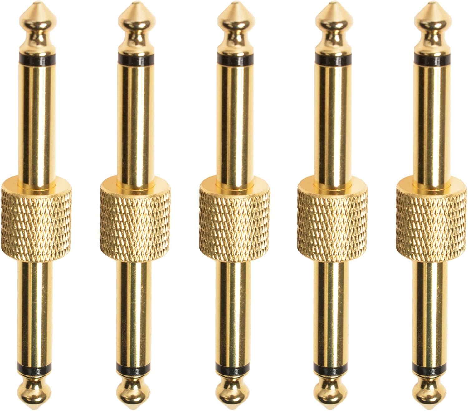 AZOR Guitar Pedal Patch Connector 1/4 Inch(6.35mm) Guitar Effect Pedal Couplers, Male to Male Straight Connector for Guitar Effect Pedalboard Pack of 5