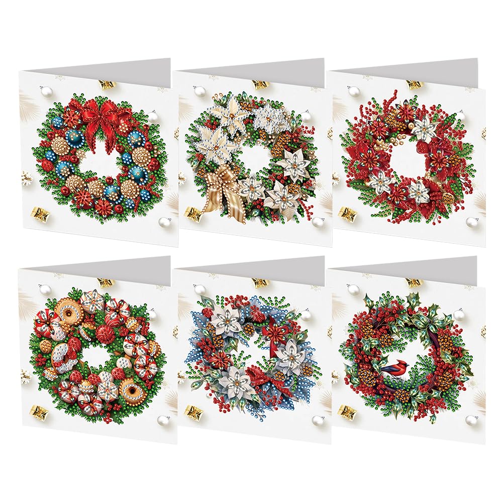 AMZGSHOP 6Pcs Diamond Painting Greeting Card Set, DIY Diamond Art Painting Cards, Rhinestone Diamond Art Mosaic Postcards for Family Friends Gift, Mosaic Handmade Creative Postcards
