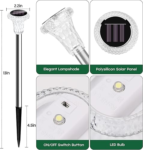 Miniatura 3 de Paquete de 12 luces solares para camino, luces solares de jardín al aire libre, impermeables, con estacas, luces LED para pasarela, iluminación de
