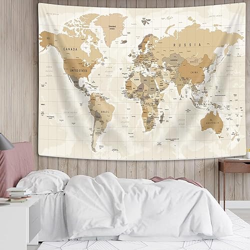 Miniatura 2 de Tapiz de mapa del mundo antiguo, tapiz para colgar en la pared para niños y estudiantes, vintage Asia Europa América, África, Japón, beige, póster