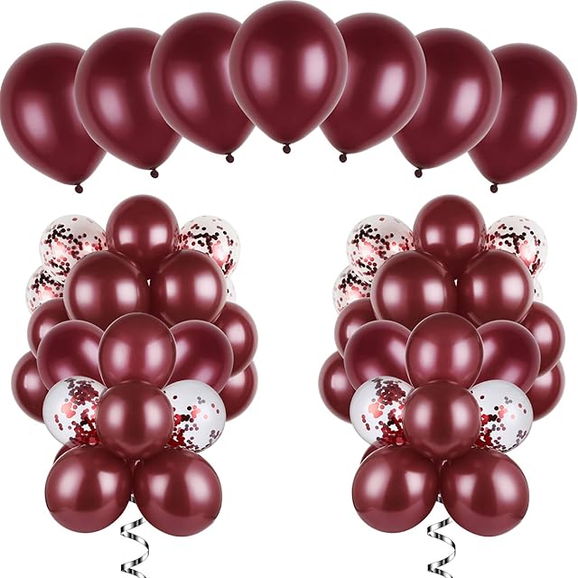 120 Pieces Burgundy Balloons Kit Latex Burgundy Balloons Garland Glitter Confetti Wine Red Maroon Balloons for Wedding Bridal Baby Shower Birthday Party Anniversary Decoration
