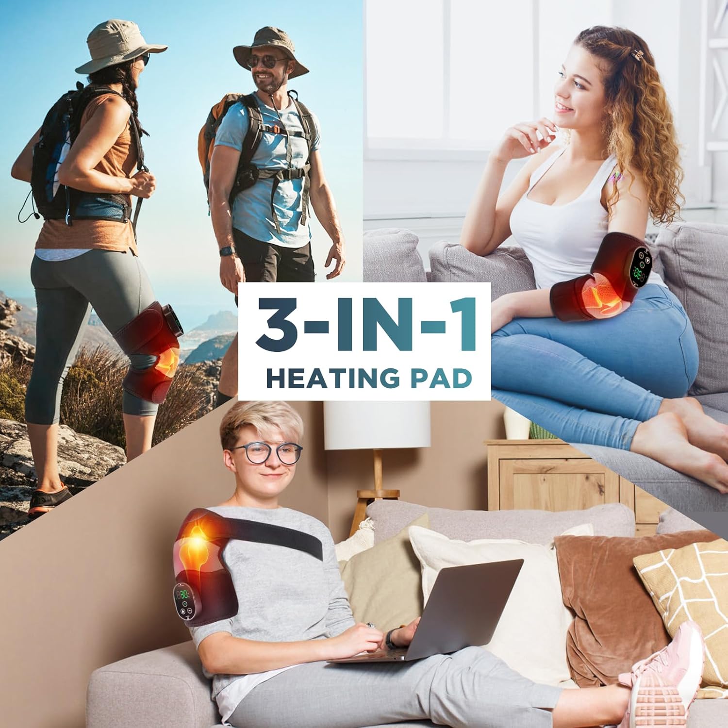 2-Pack Cordless Heated Knee Massager, Knee Heating Pad for Pain Relief, Heated Knee Wrap, 6 Heat Levels, 3 Vibration Modes & Timer, Adjustable Heaing Pad Wrap for Knee, Shoulder, Elbow - Image 5