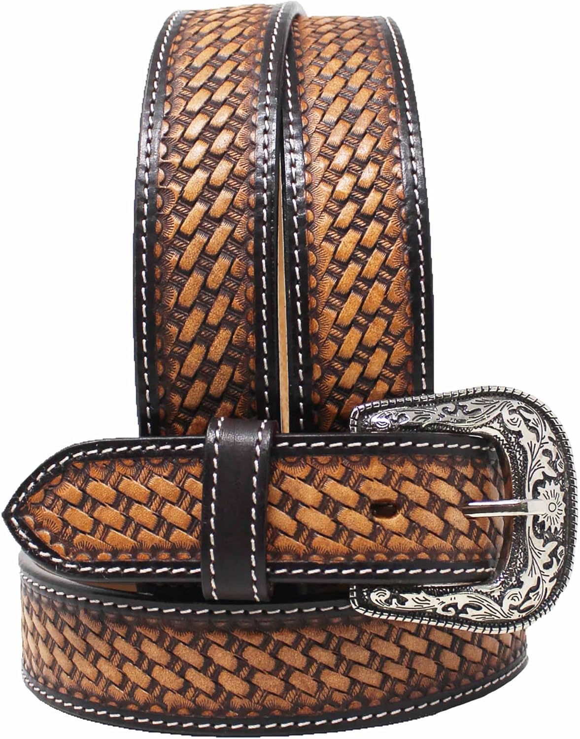 CHALLENGER 1-3/4" Tapered Western Basket Weave Tooled Full-Grain Leather Belt 26RT56T