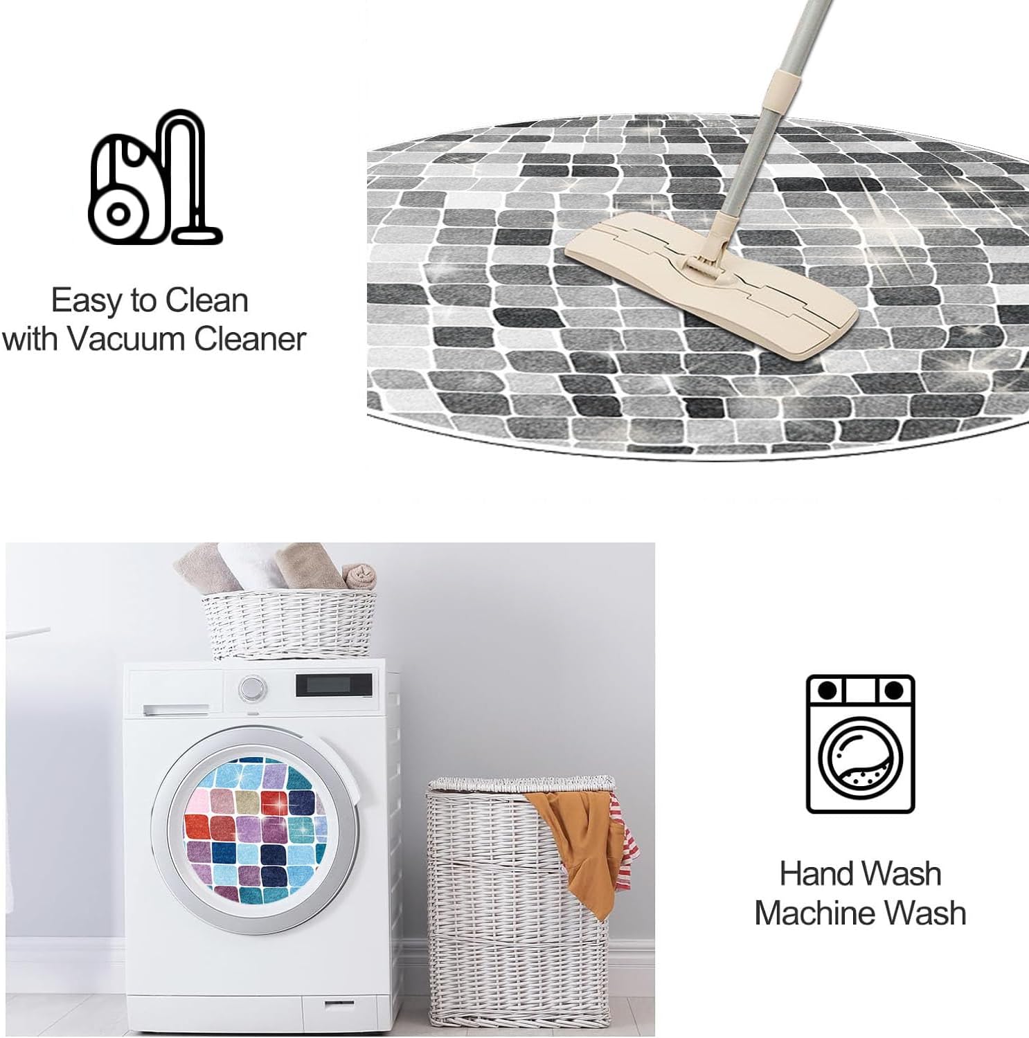Round Area Rugs,Disco Super Soft Retro Non-Slip Carpet Door Mat for Bathroom Bedroom Bath Bedside Floor Mats (Grey, 2.6 Feet)