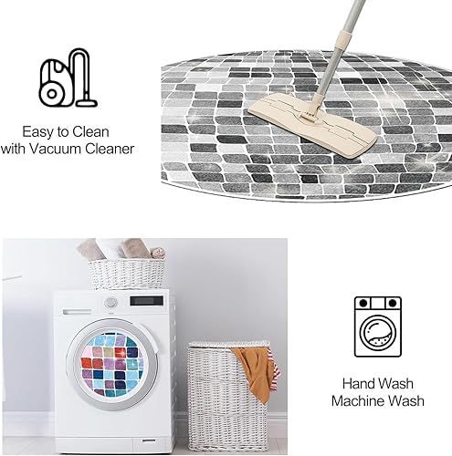 Miniatura 5 de Alfombras redondas, disco súper suaves, retro, antideslizantes, para baño, dormitorio, baño, mesita de noche (color gris, 2 pies)